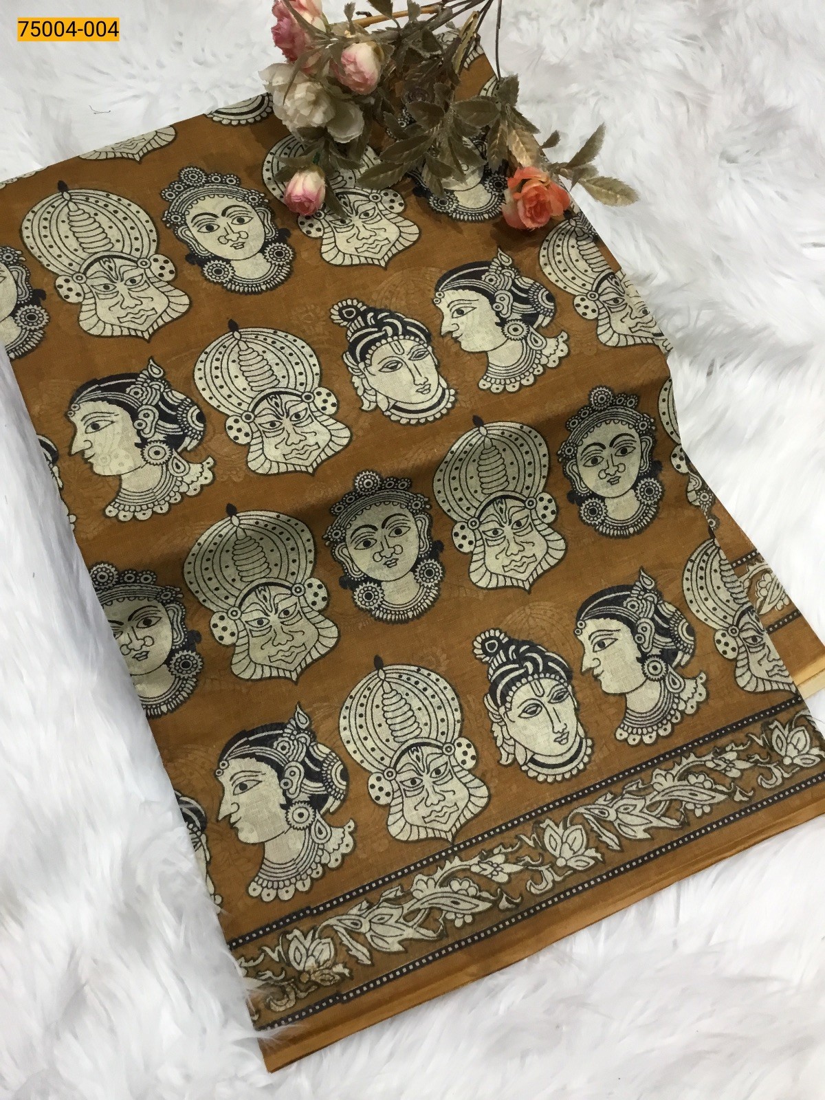 Brown Voil cotton printed sarees