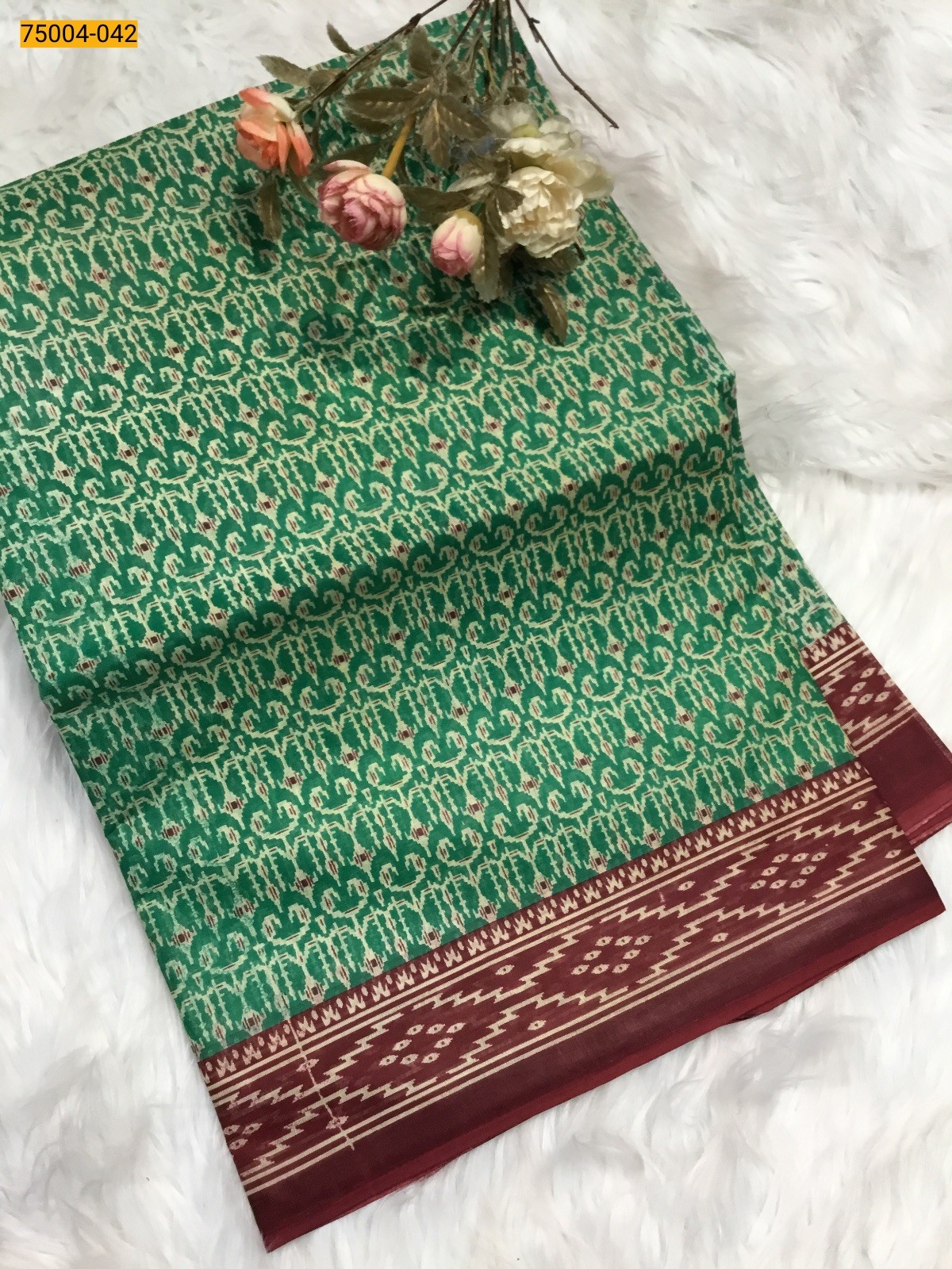 Green Voil cotton printed sarees