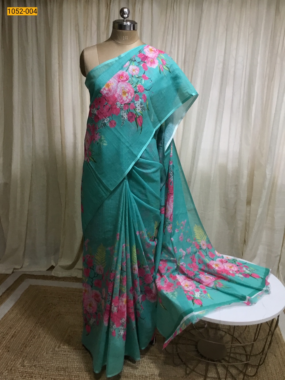 Rama Green Linen Cotton Saree