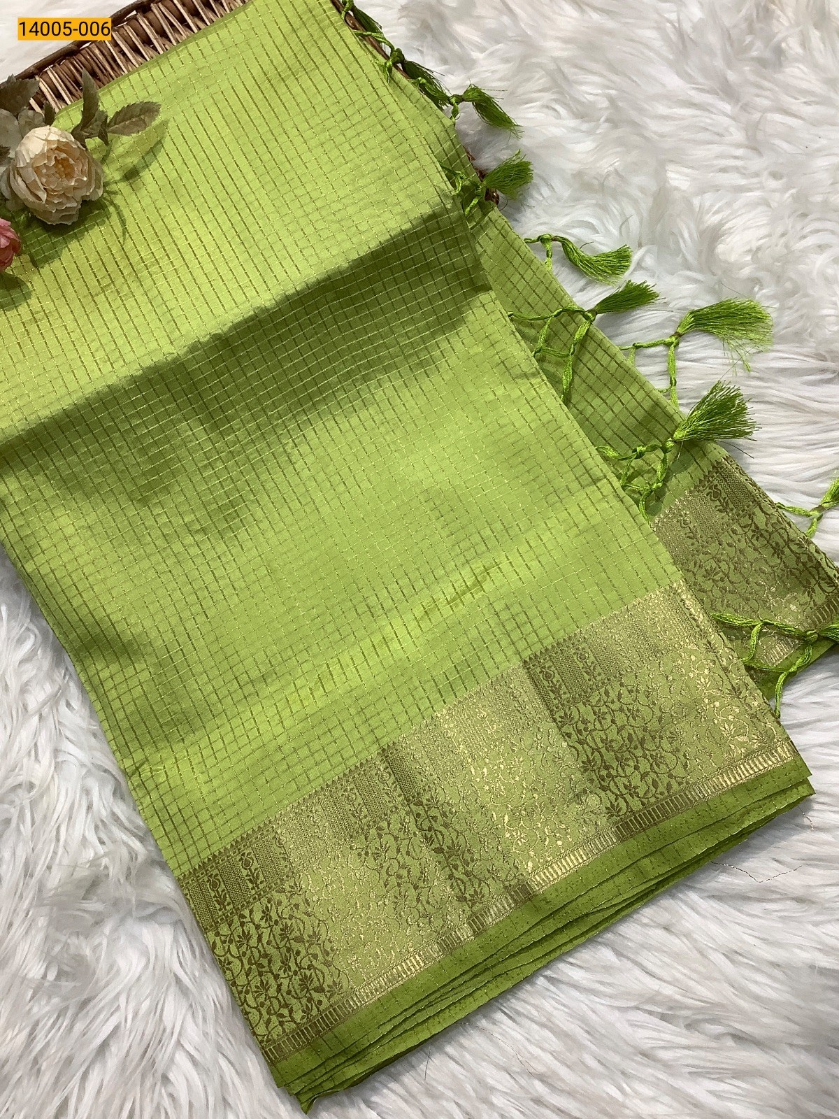 Light Green Mysore Raw Silk Saree