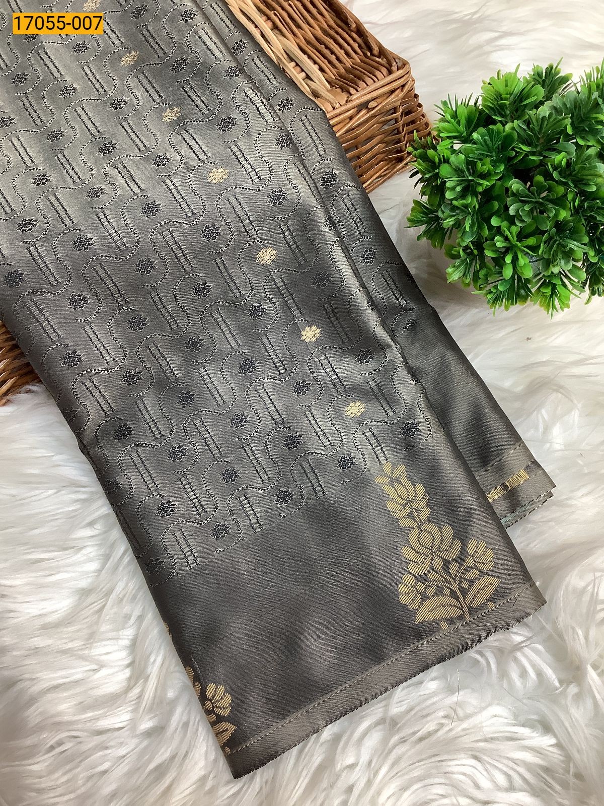 Black With Gray Kanjivuram silk saree