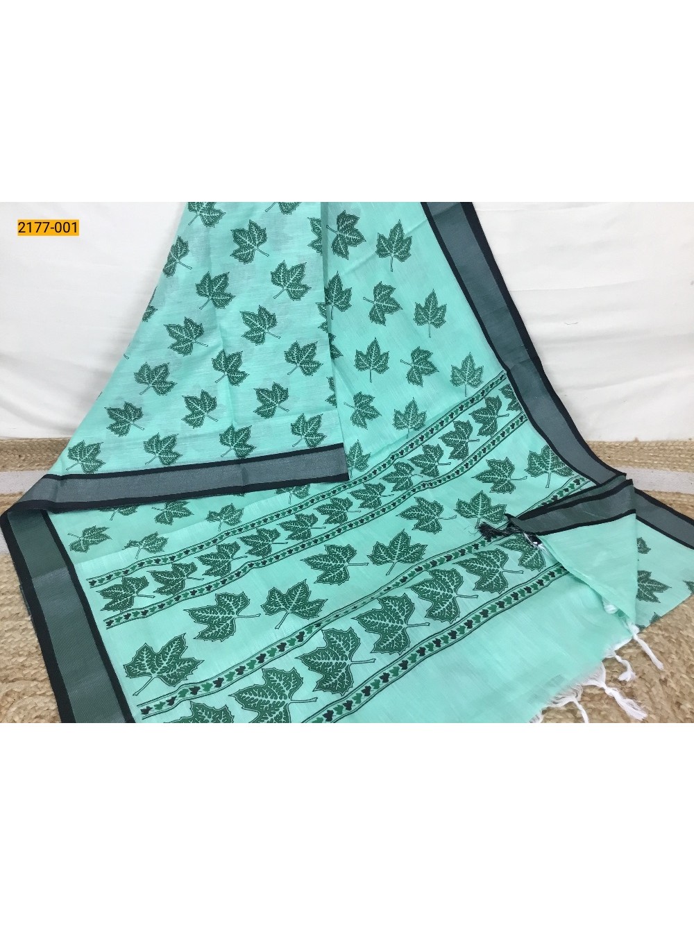 Green Linen Cotton Printed Saree