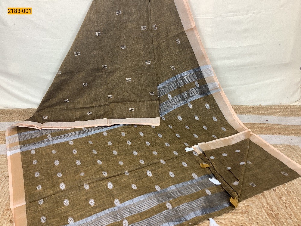 Brown Linen Cotton Saree