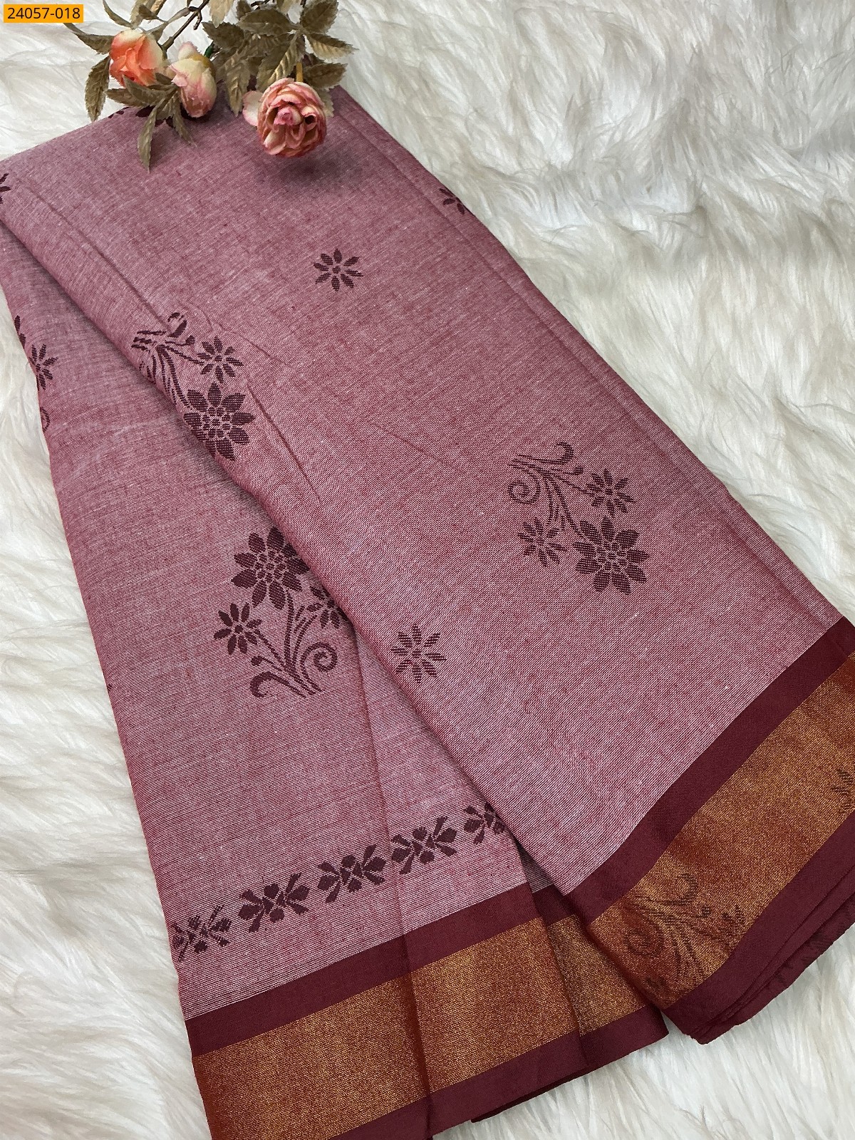 Maroon Tirupur Dyed Printed Cotton Saree