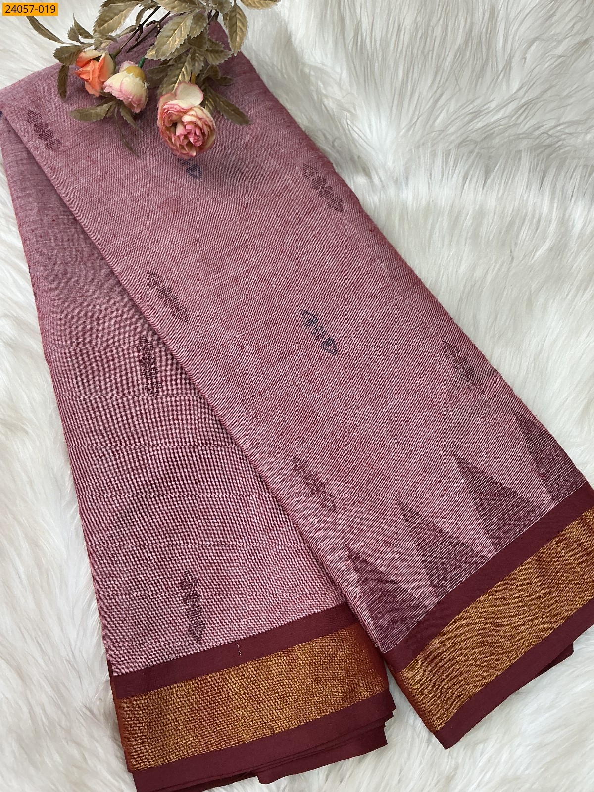 Maroon Tirupur Dyed Printed Cotton Saree