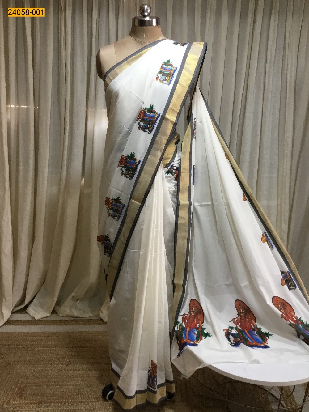 Kerala Asthri Mural Printed Cotton Saree