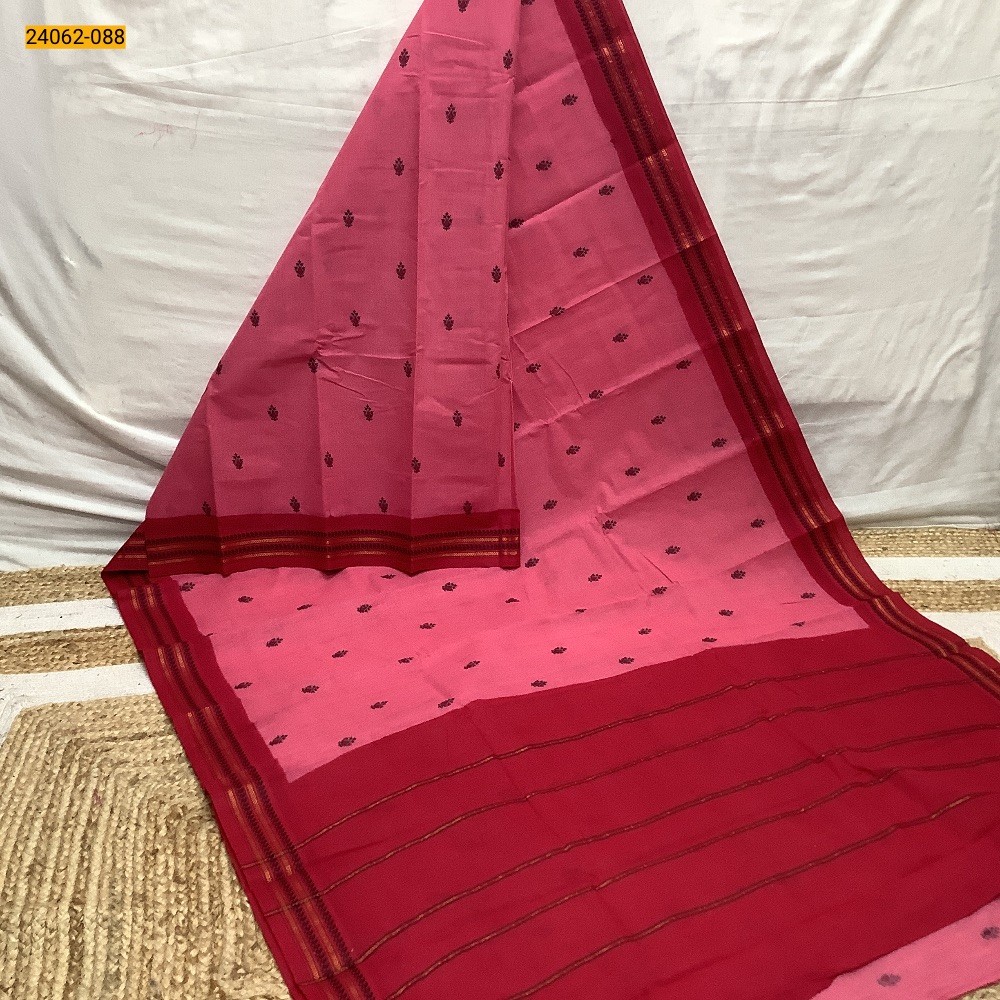 Pink With Pink Sungudi Cotton Printed Saree