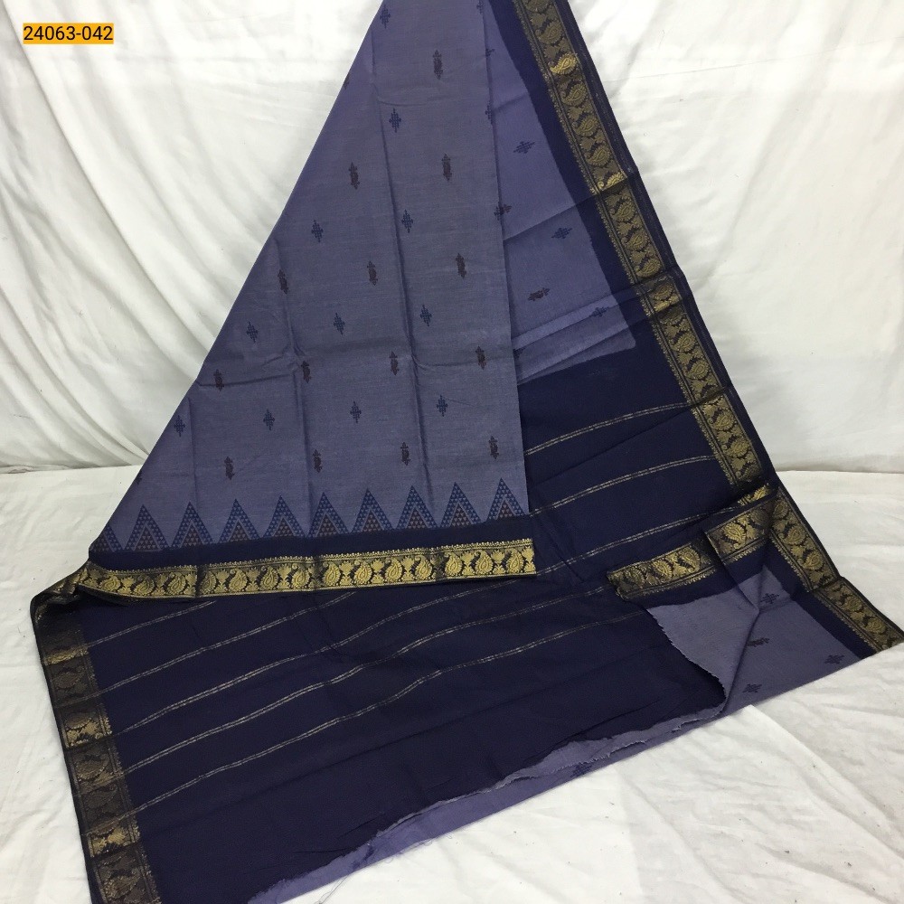 Blue Tirupur Dyed Printed Cotton Saree