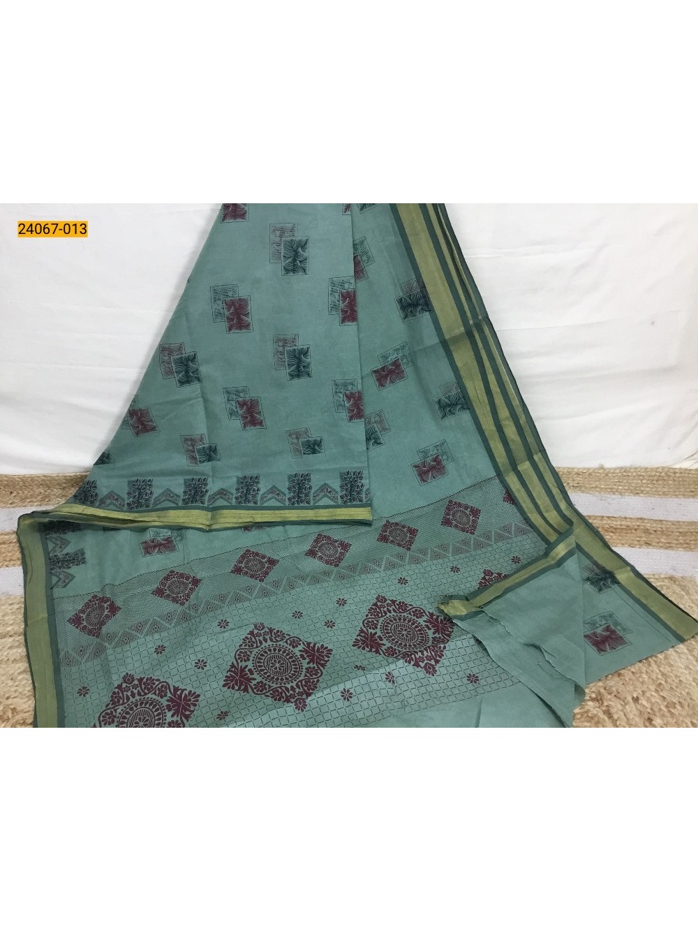 Green Tirupur Dyed Printed Cotton Saree