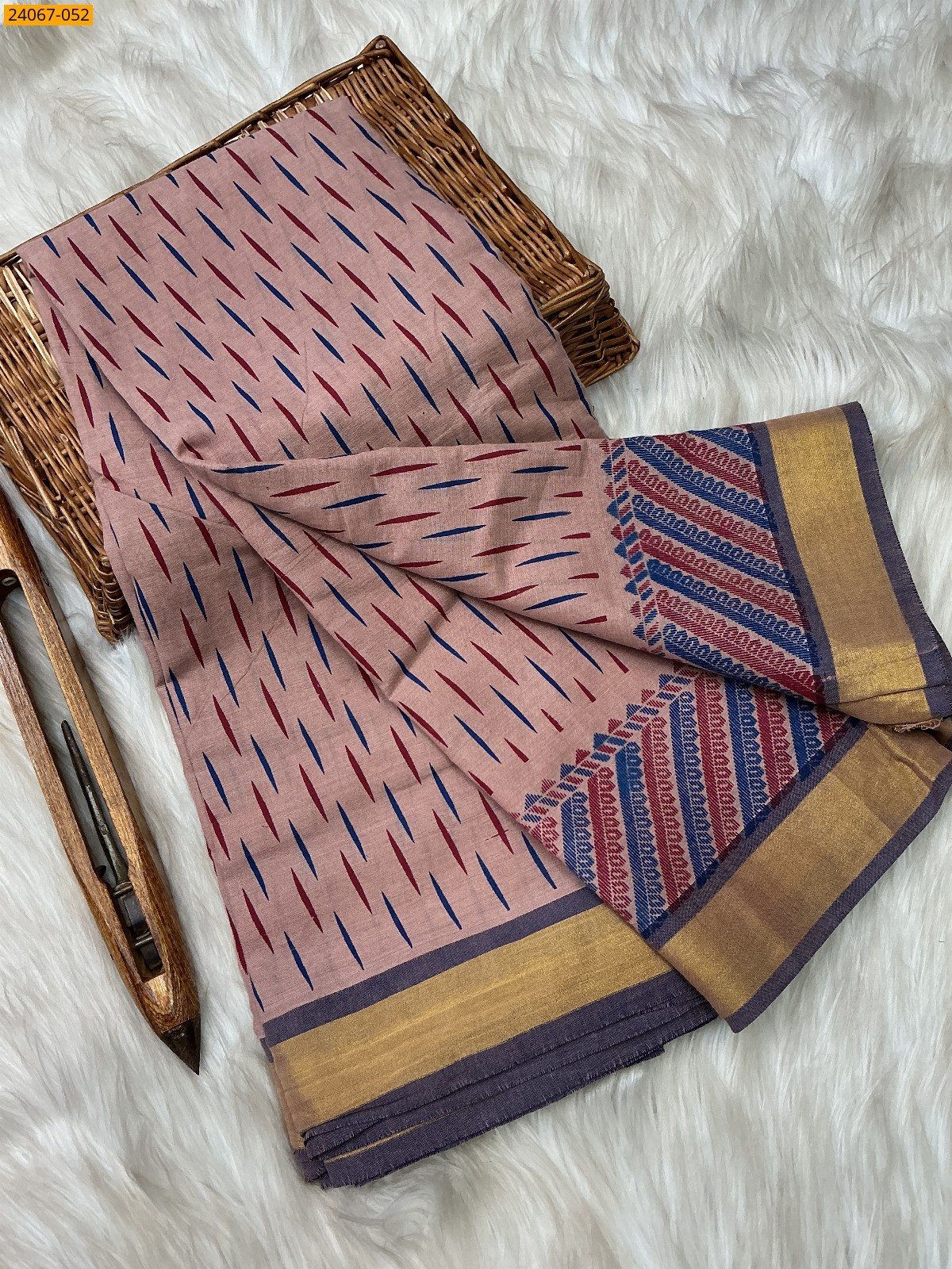 Onion Pink Tirupur Dyed Printed Cotton Saree
