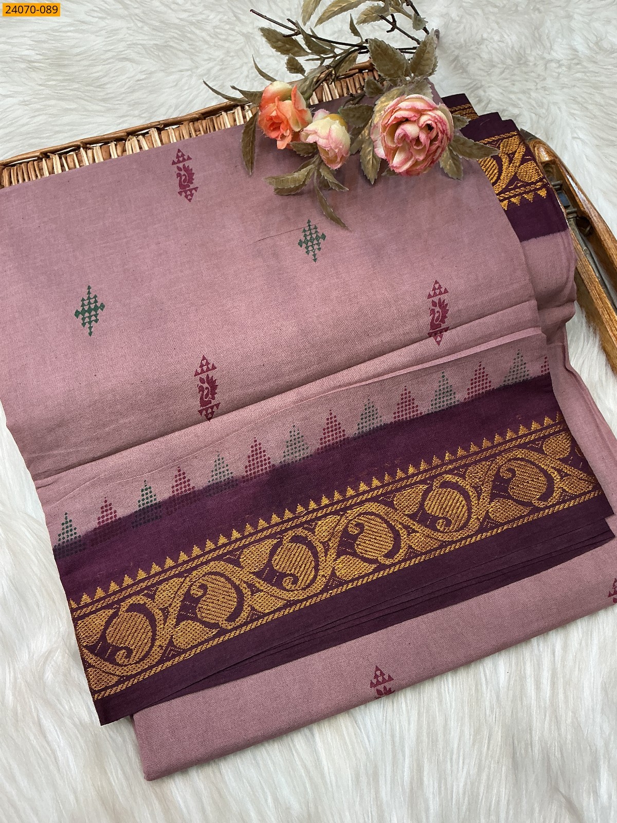 Onion Pink Sungudi Pure Cotton Saree