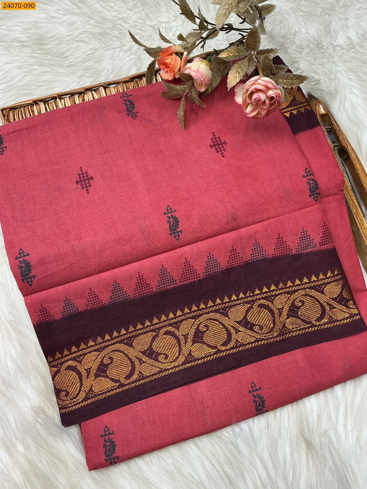 Pink Sungudi Pure Cotton Saree