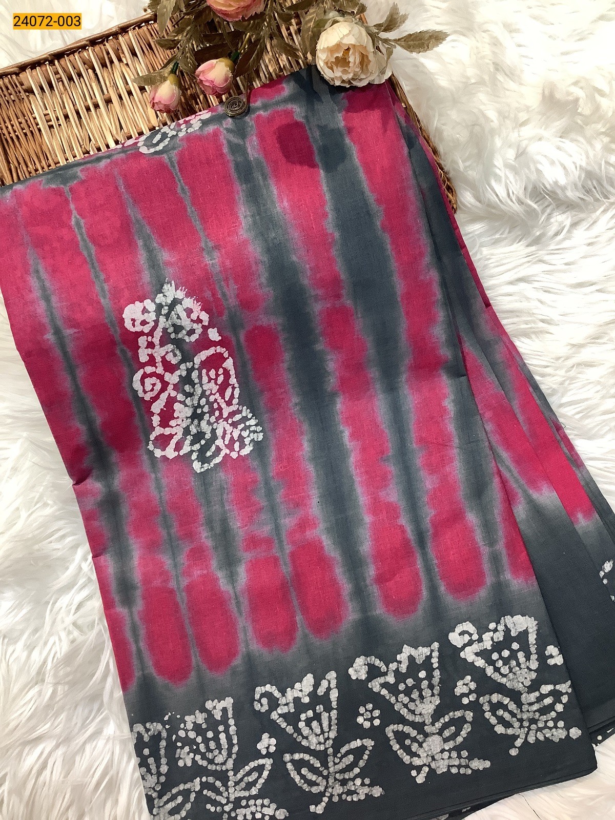 Pink Batik Soft Cotton Saree