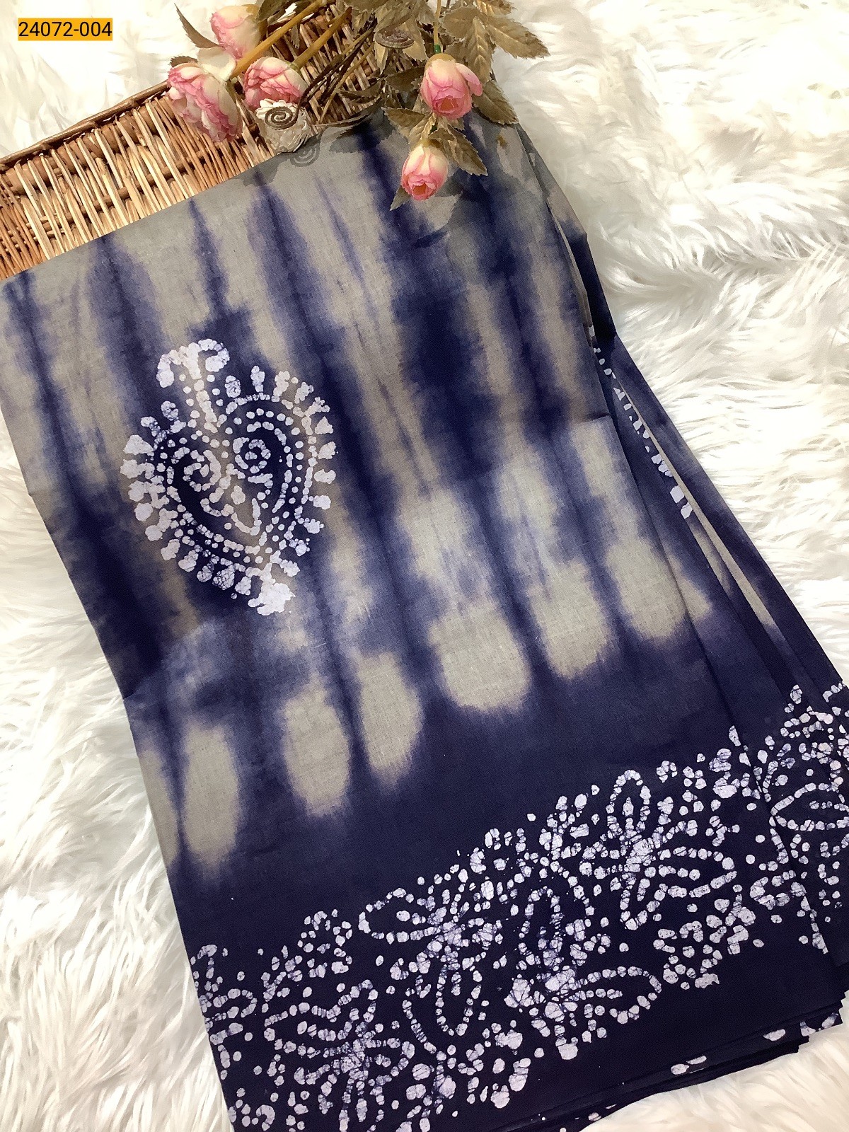 Grey Batik Soft Cotton Saree