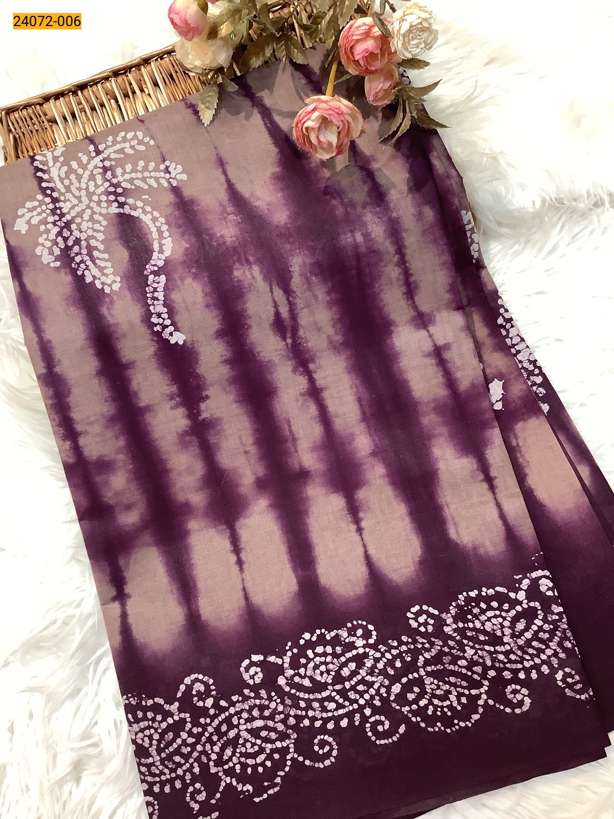 Dark Wine Batik Soft Cotton Saree