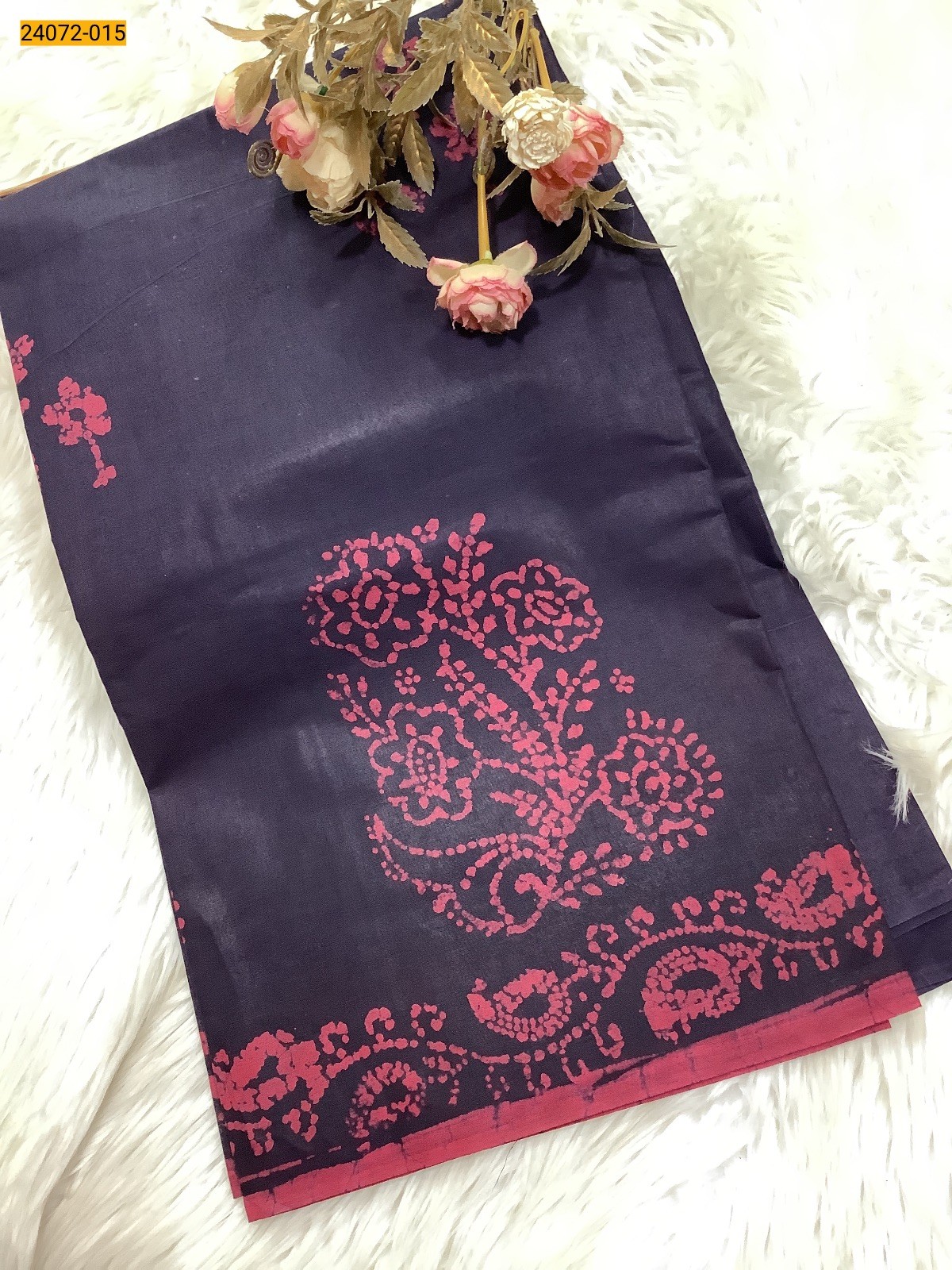 Navy blue Batik Soft Cotton Saree