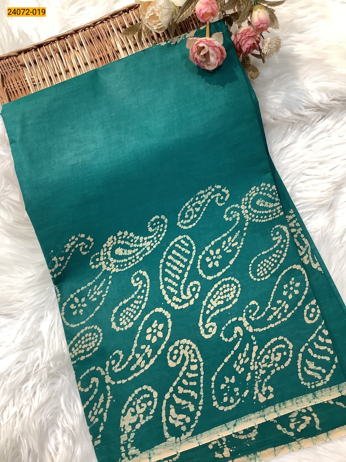 Rama Green Batik Soft Cotton Saree