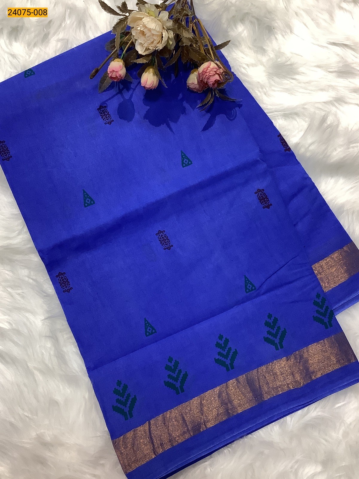 Royal Blue Sungudi Cotton Printed Saree
