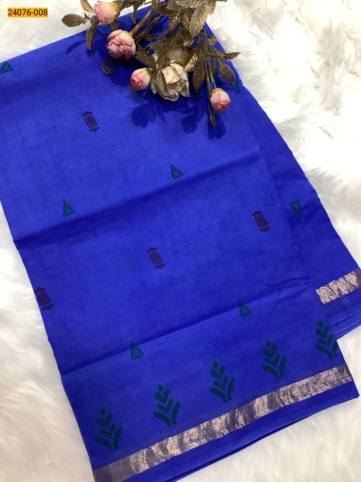 Royal Blue Sungudi Cotton Printed Saree