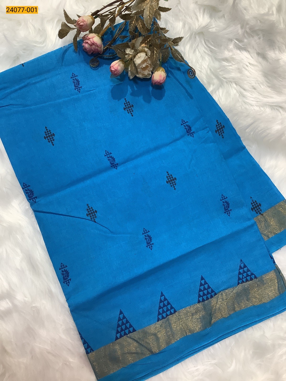 Sky Blue Sungudi Cotton Printed Saree