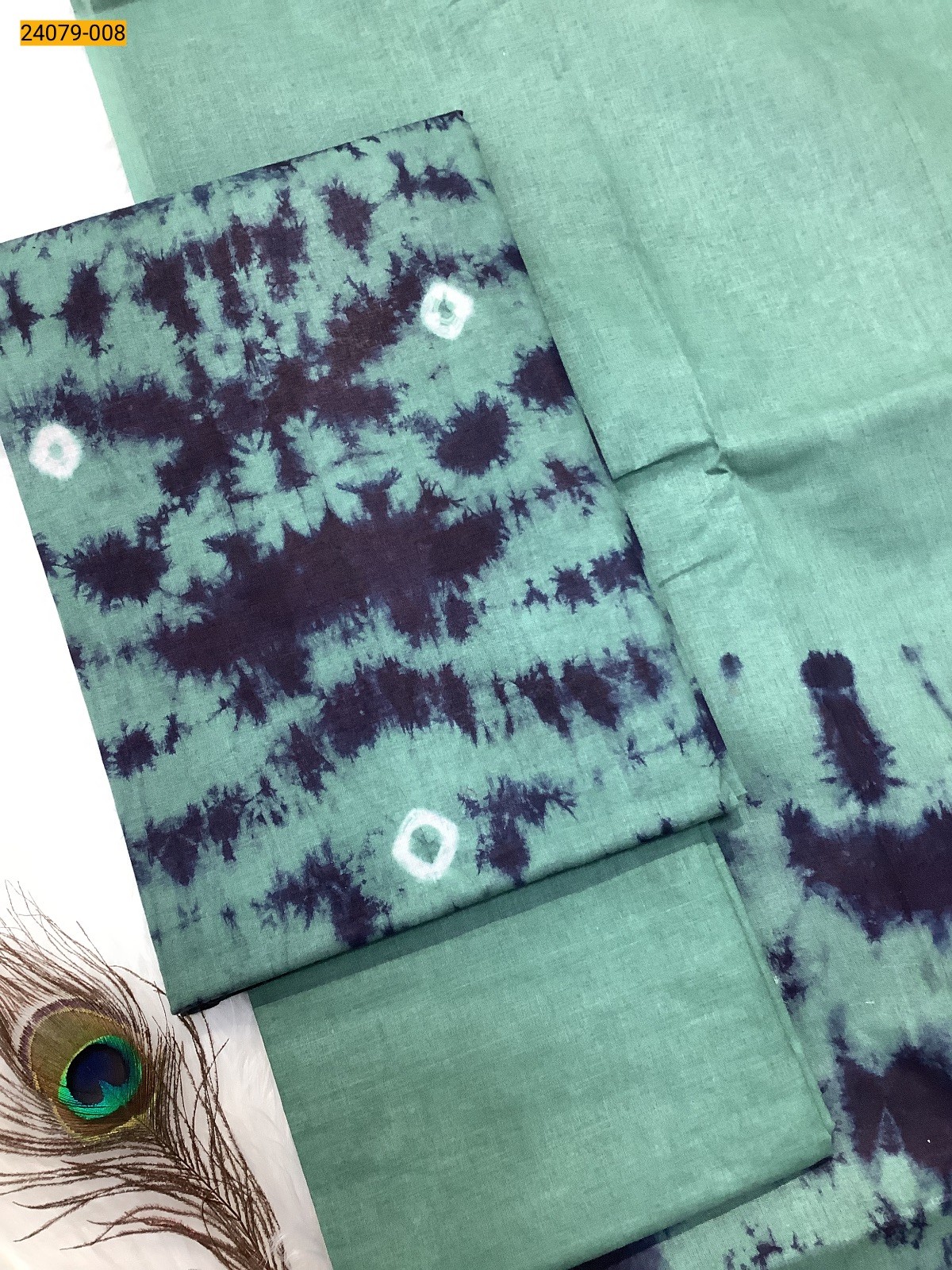 Rama Green With Navy Blue Handloom Pure Cotton Salwar Suit Material