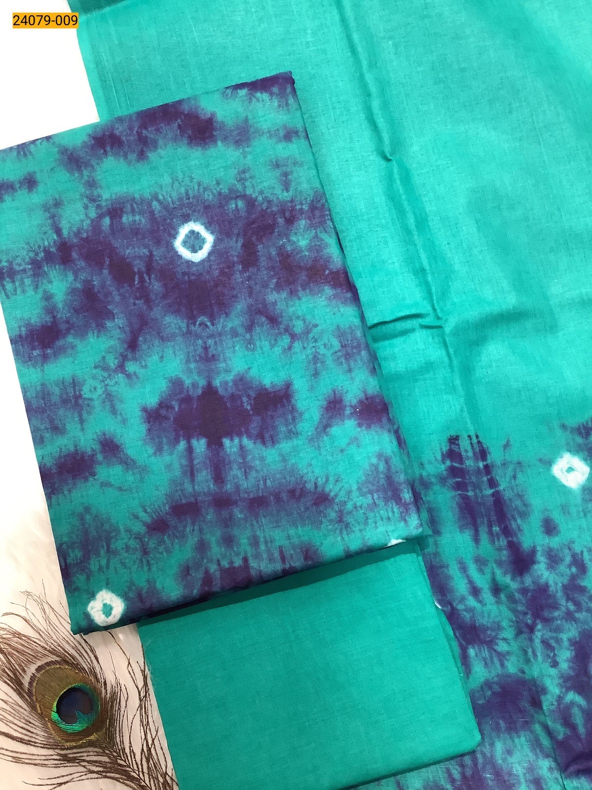 Rama Blue With Navy Blue Handloom Pure Cotton Salwar Suit Material