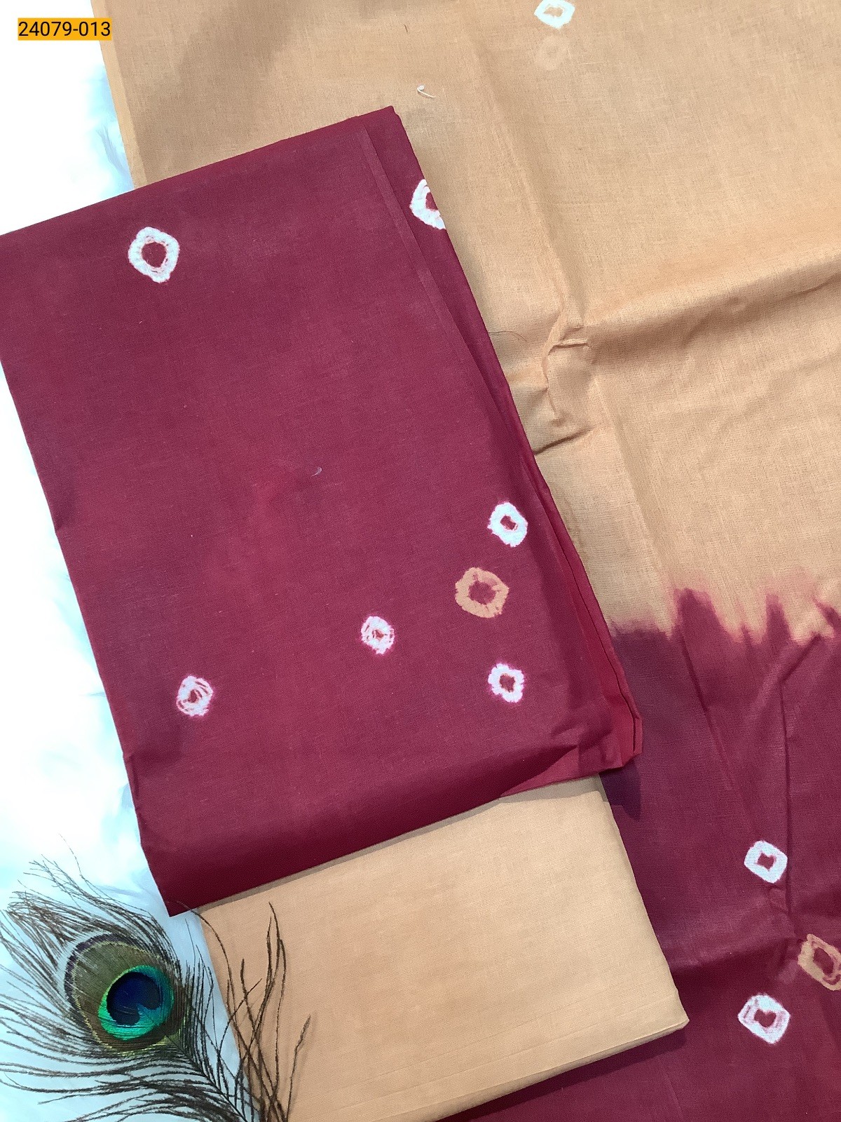 Red With Sandal Handloom Pure Cotton Salwar Suit Material