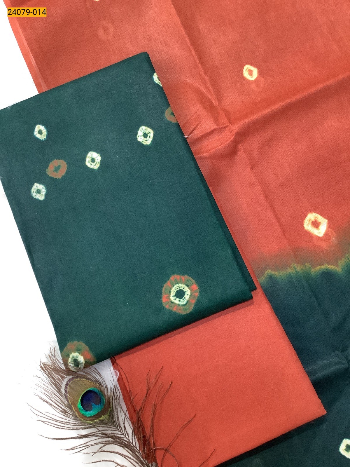 Green With Orange Handloom Pure Cotton Salwar Suit Material