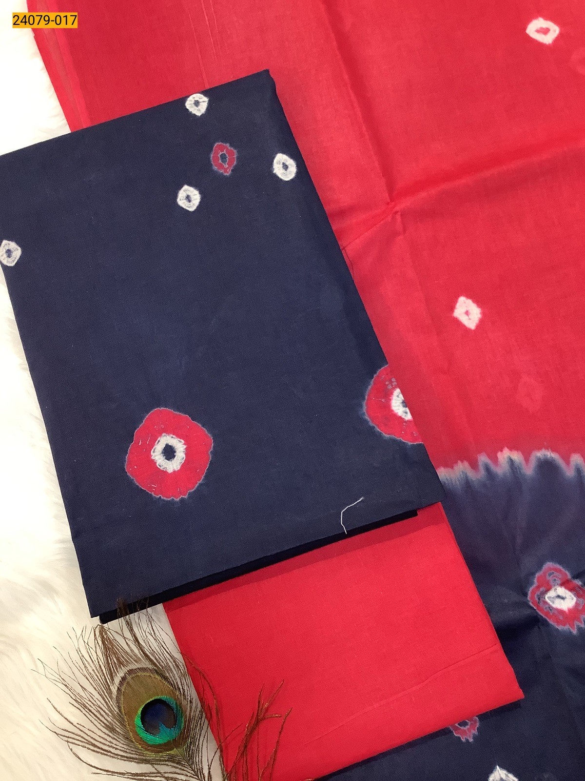 Navy  Blue With Pink Handloom Pure Cotton Salwar Suit Material