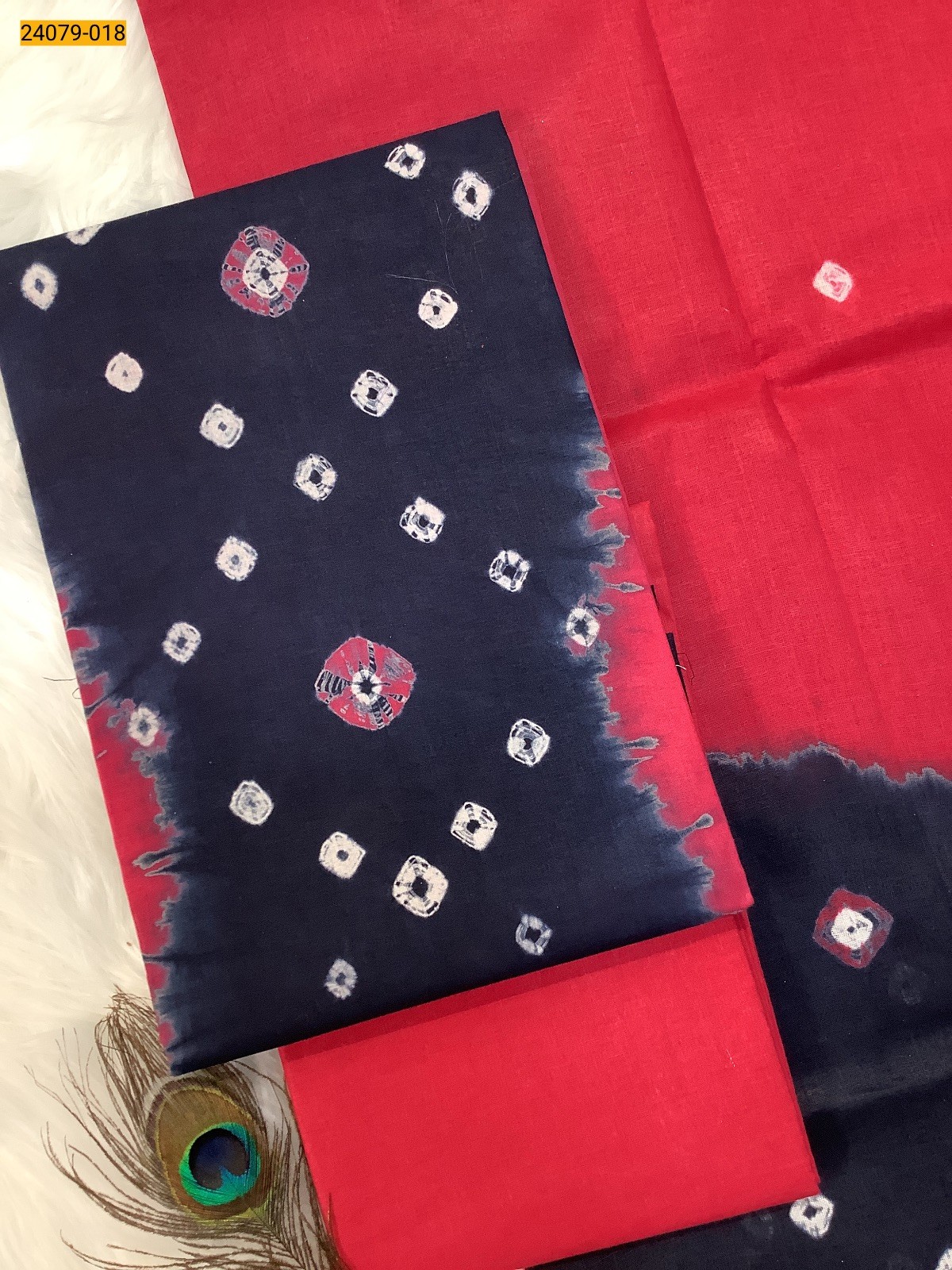 Navy Blue With Pink Handloom Pure Cotton Salwar Suit Material