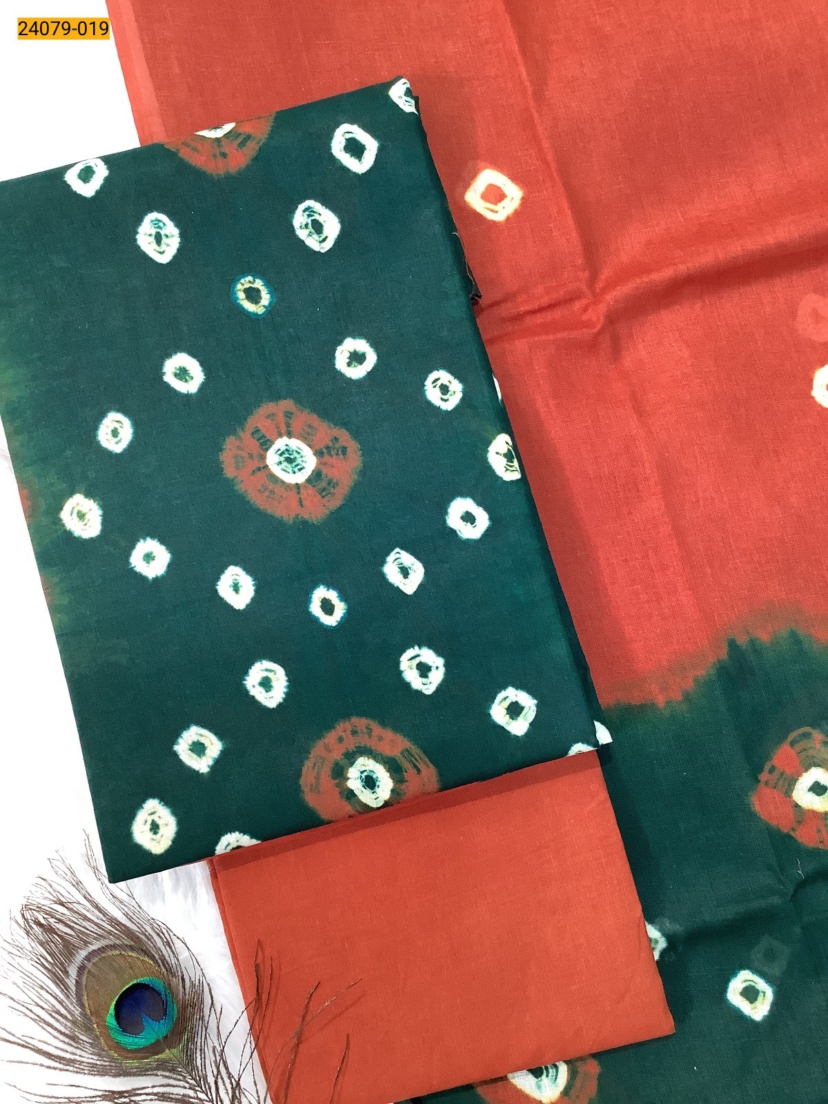 Green With orange Handloom Pure Cotton Salwar Suit Material