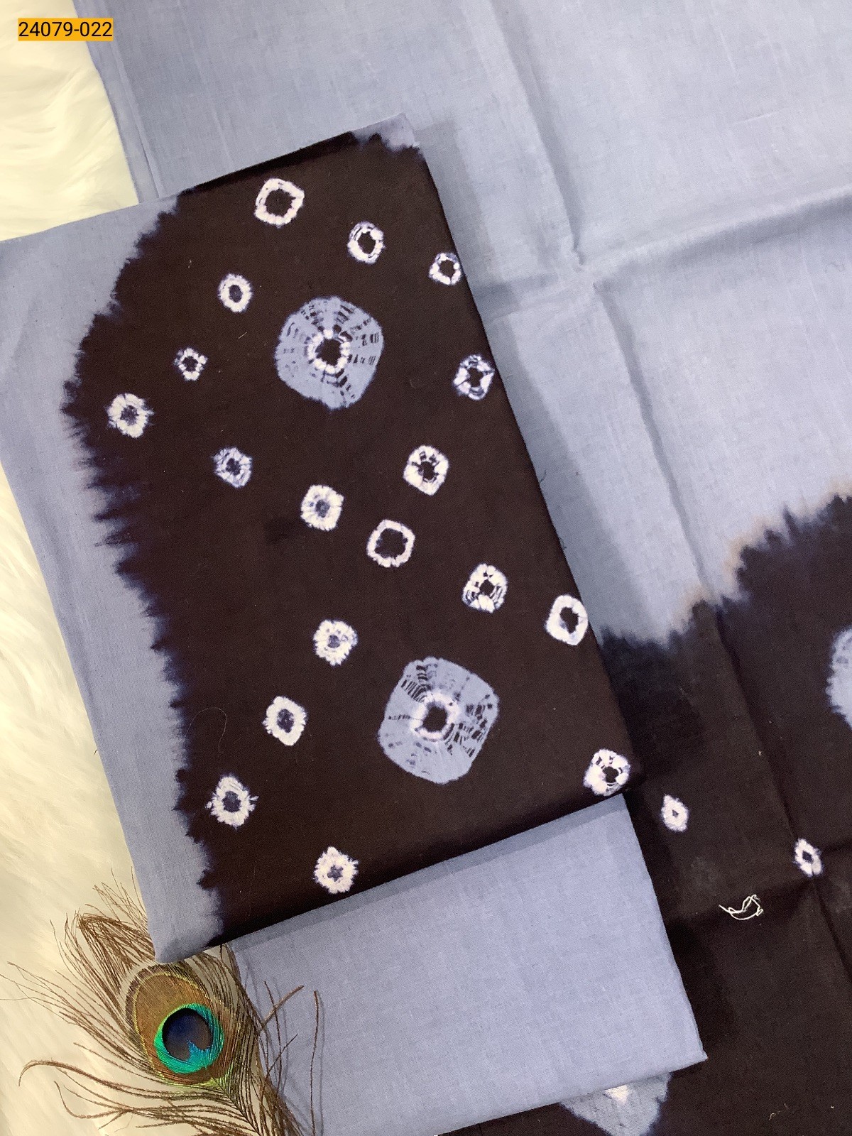 Gray With Navy Blue Handloom Pure Cotton Salwar Suit Material