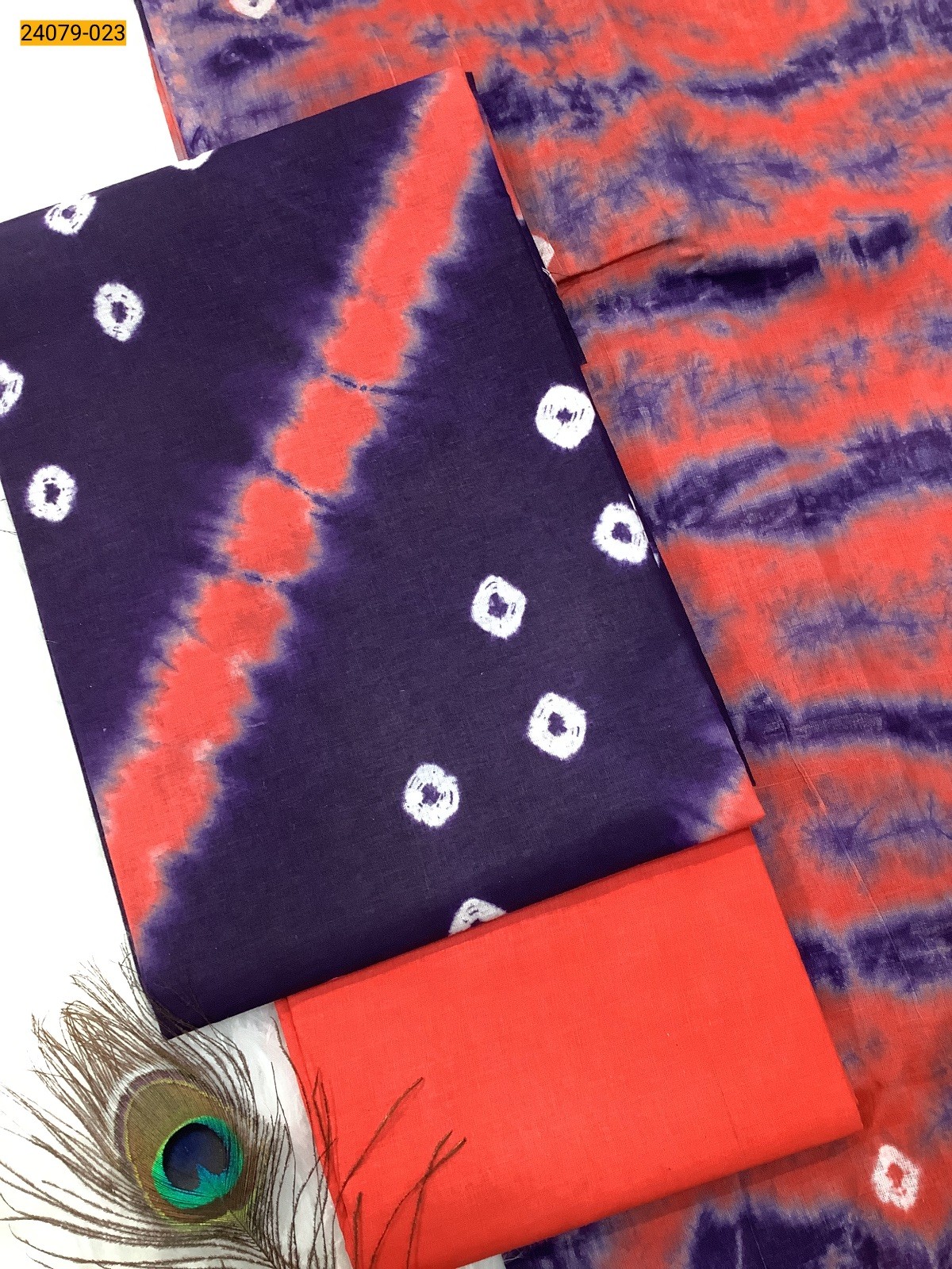 Orange with Violet Handloom Pure Cotton Salwar Suit Material
