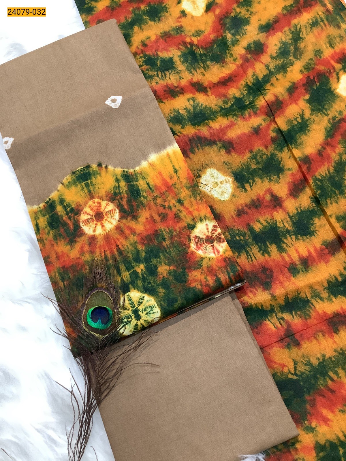 Brown With Multi Color Handloom Pure Cotton Salwar Suit Material
