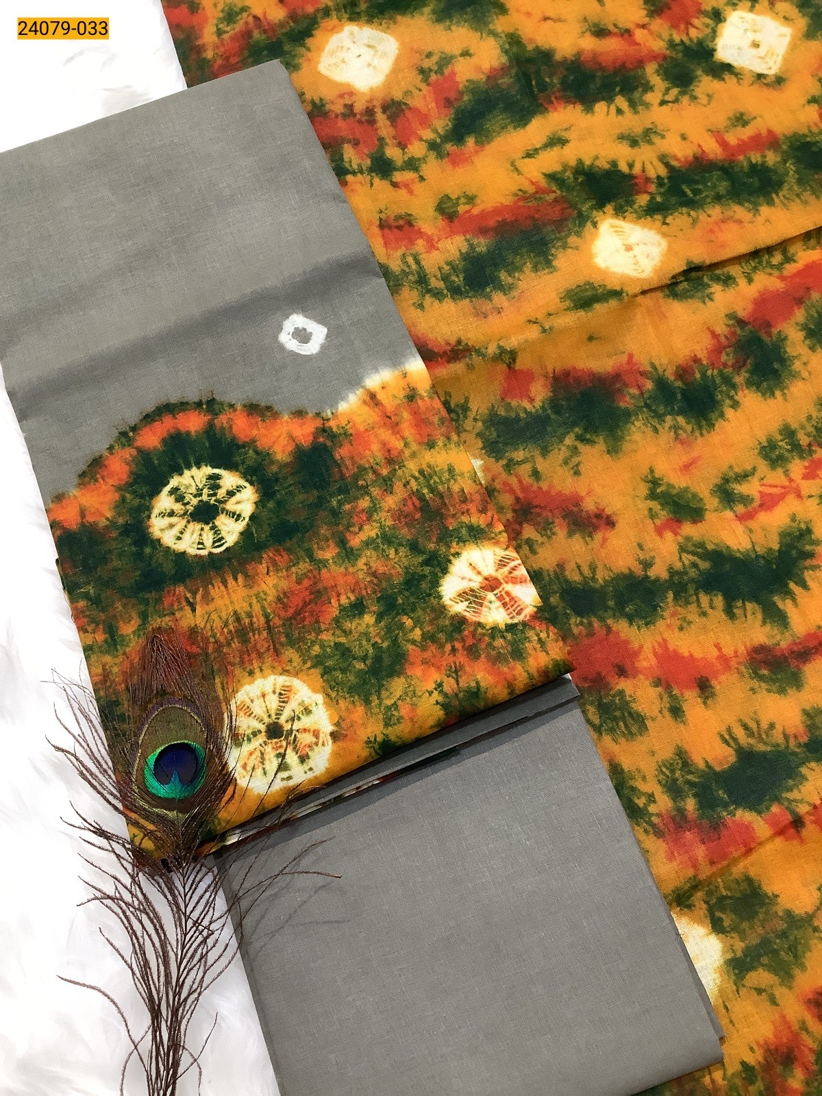 Gray With Multi Color Handloom Pure Cotton Salwar Suit Material