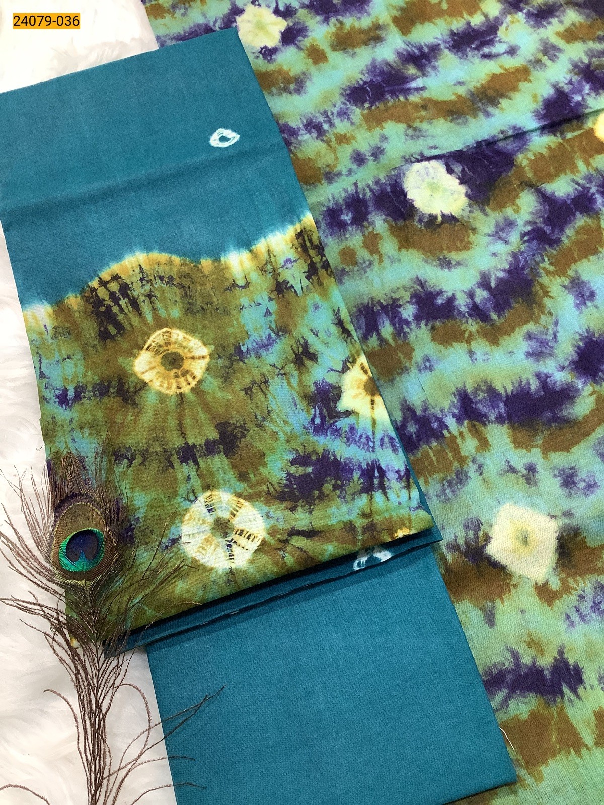 Rama Blue With Multi color Handloom Pure Cotton Salwar Suit Material