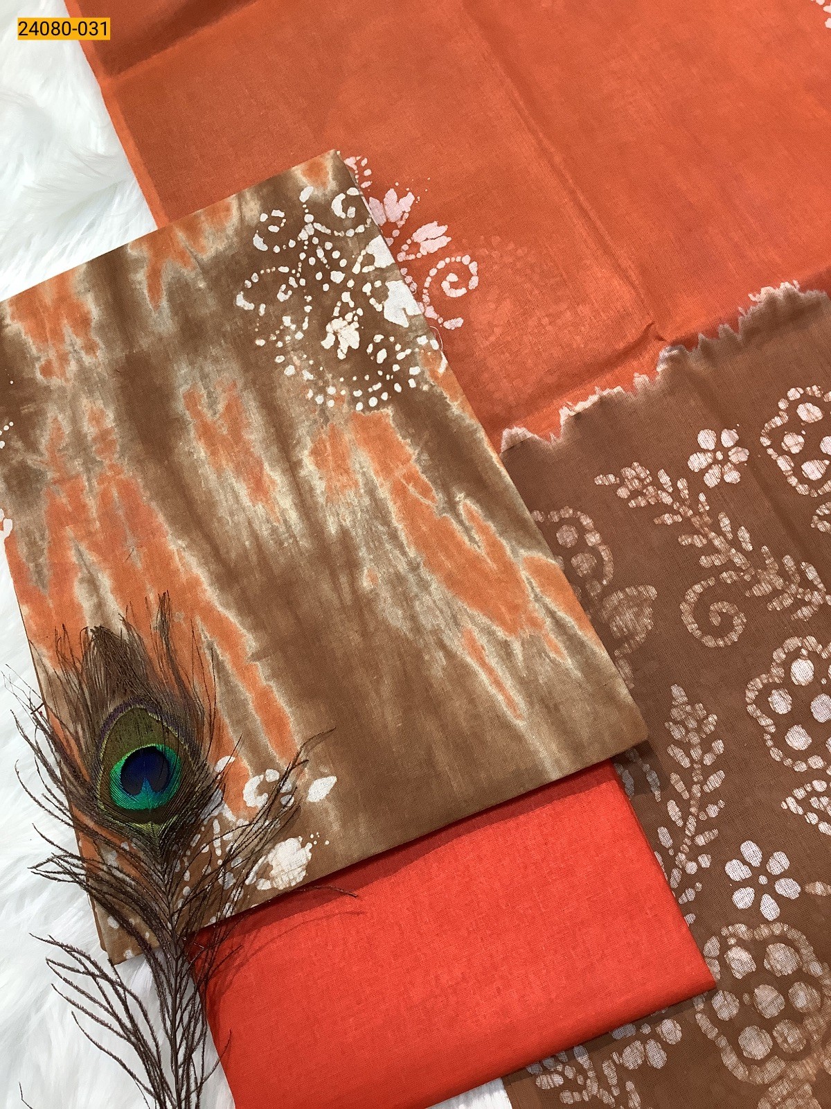 Orange Unstitched Salwar Suit Material