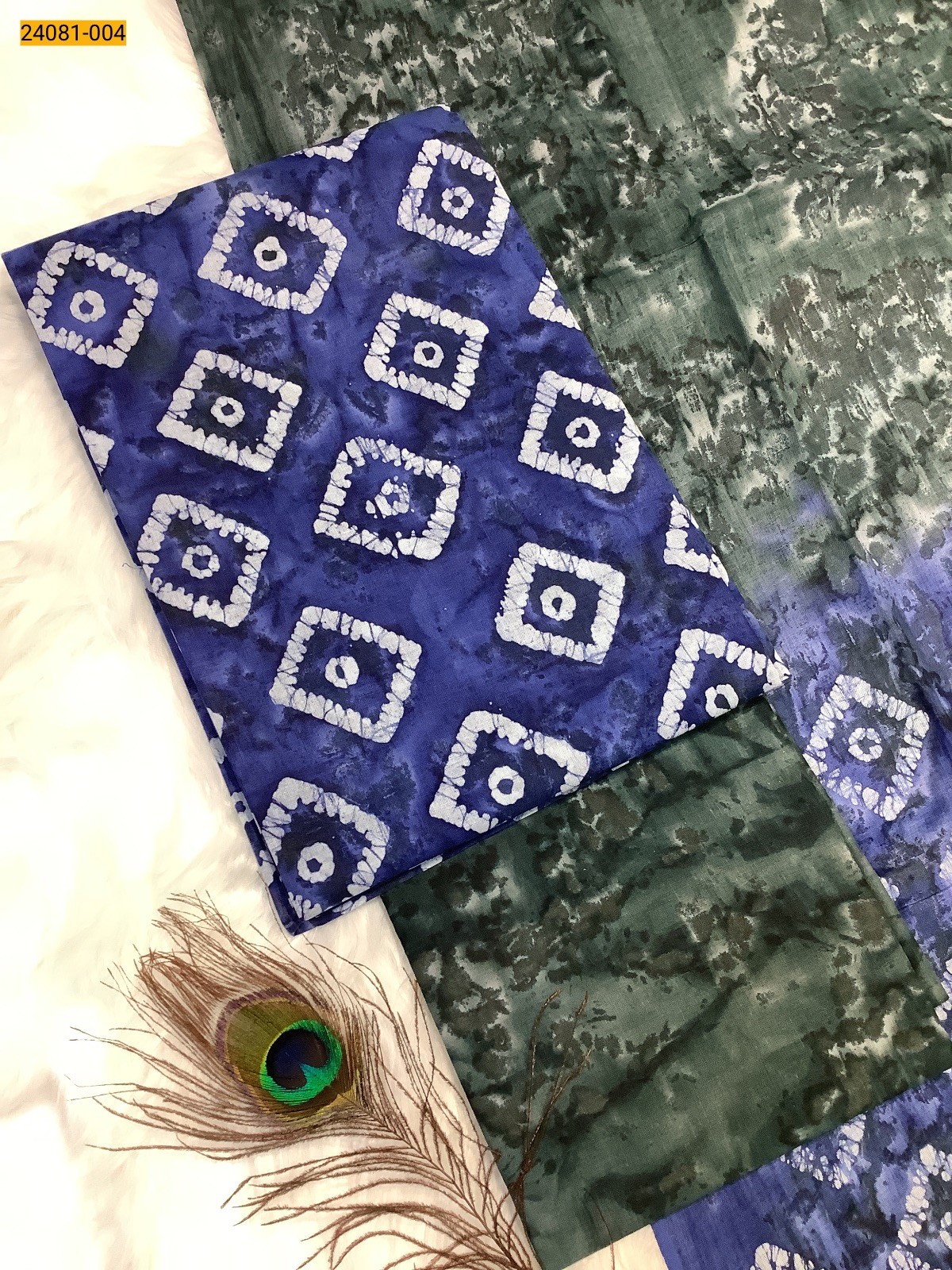 Green With Royal Blue Unstitched Salwar Suit Material