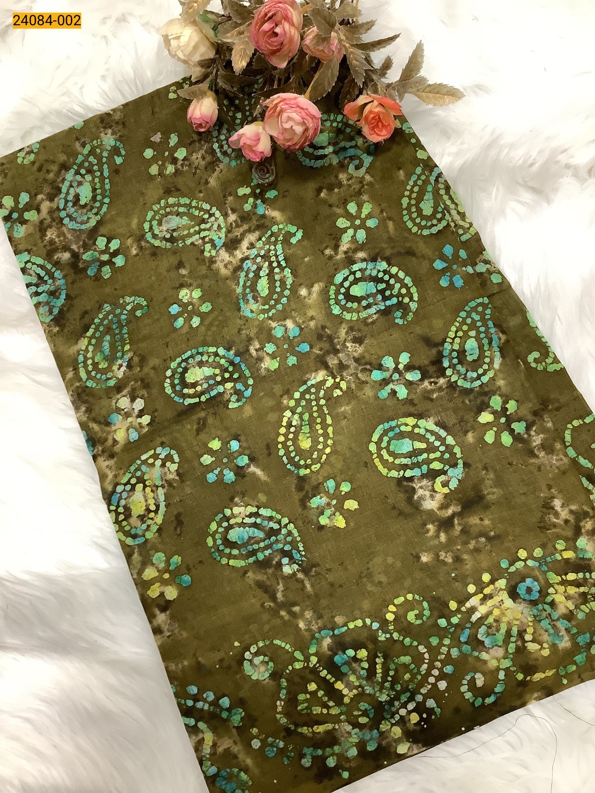Green Batik multi Color Saree
