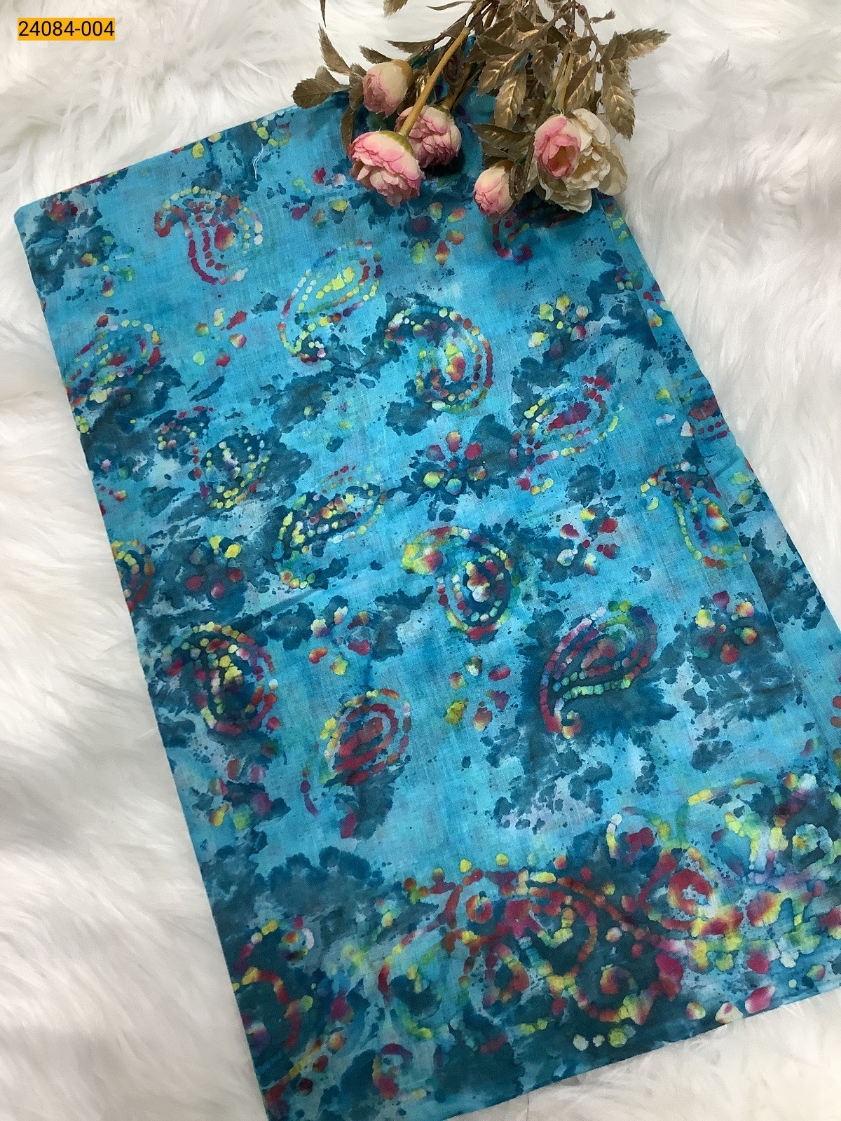 Sky Blue Cotton batik multi Color Saree
