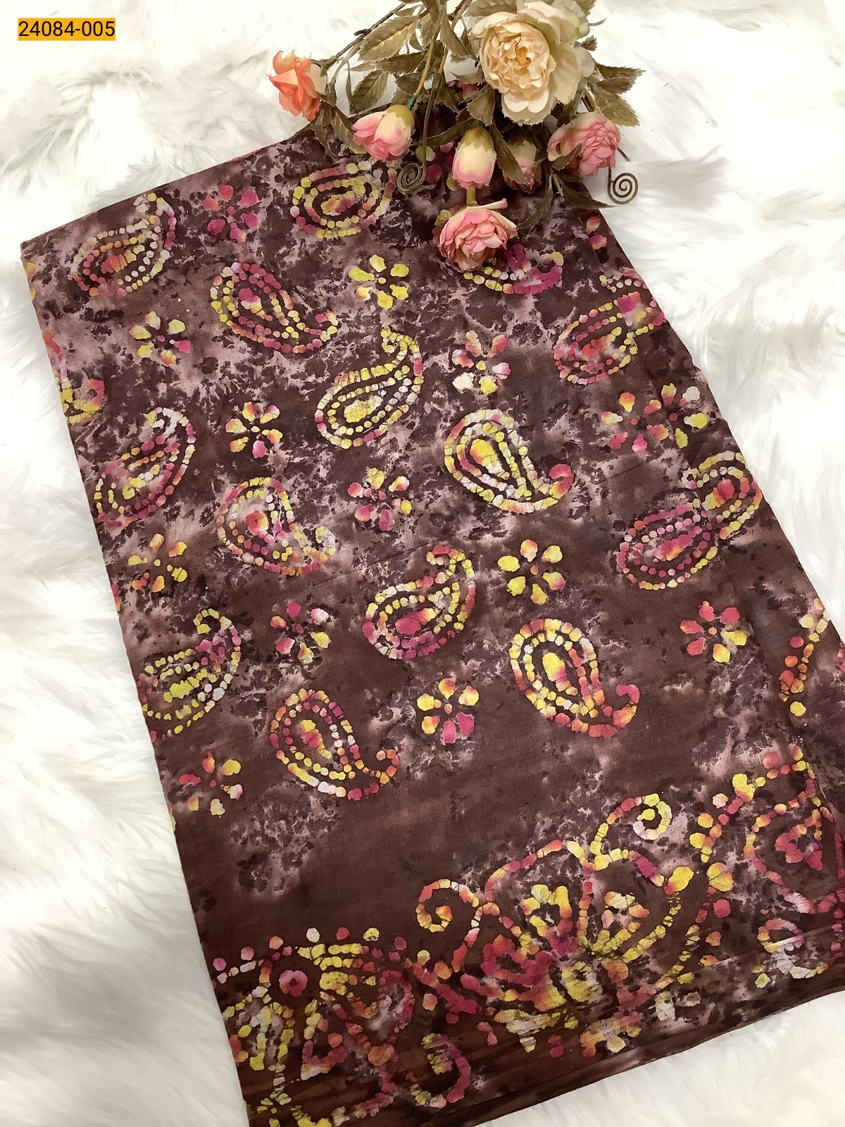 Brown Cotton batik multi Color Saree