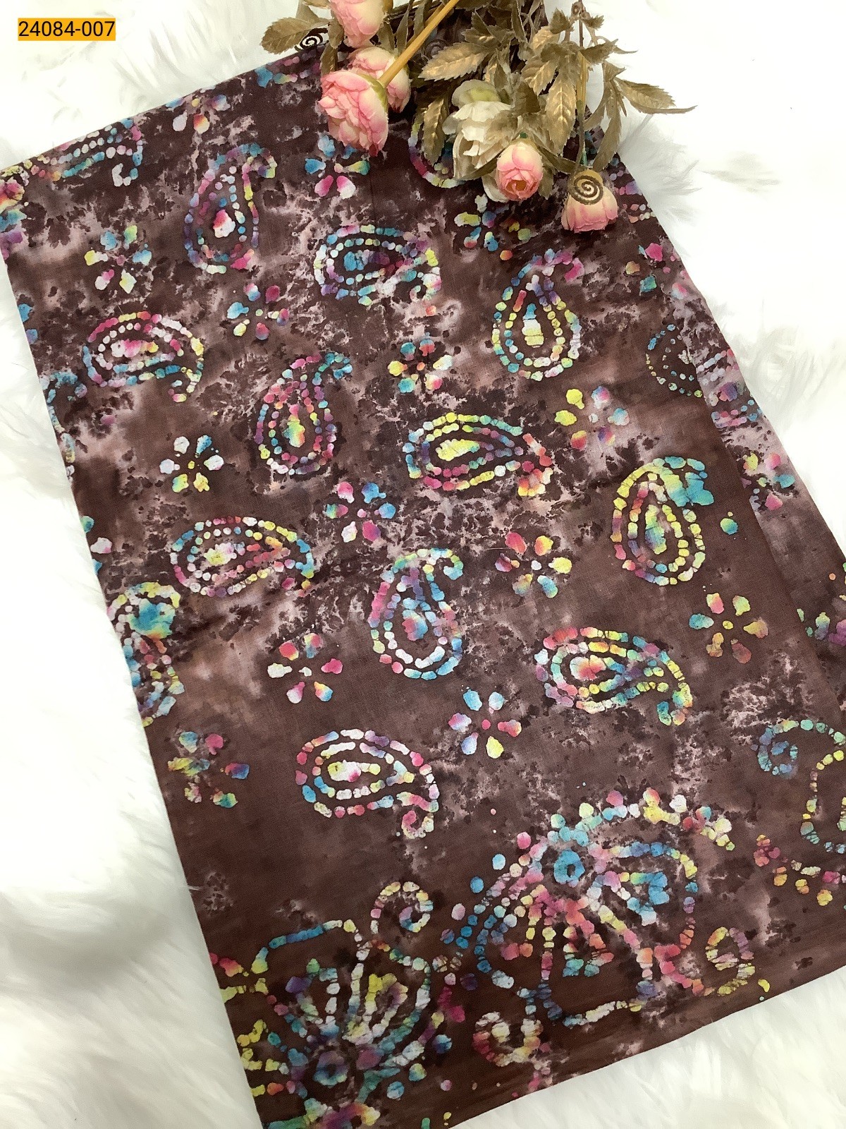 Brown Cotton batik multi Color Saree