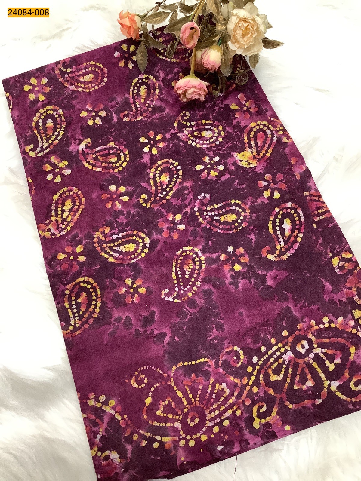 Wine Cotton batik multi Color Saree