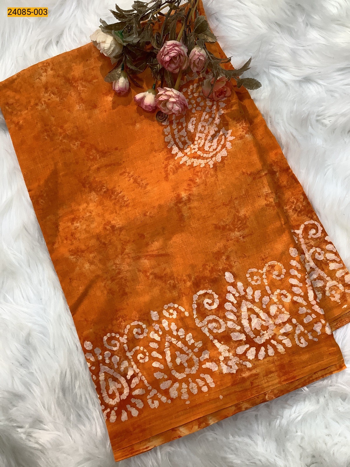 Mustard Yellow Batik cotton wax printed sarees 