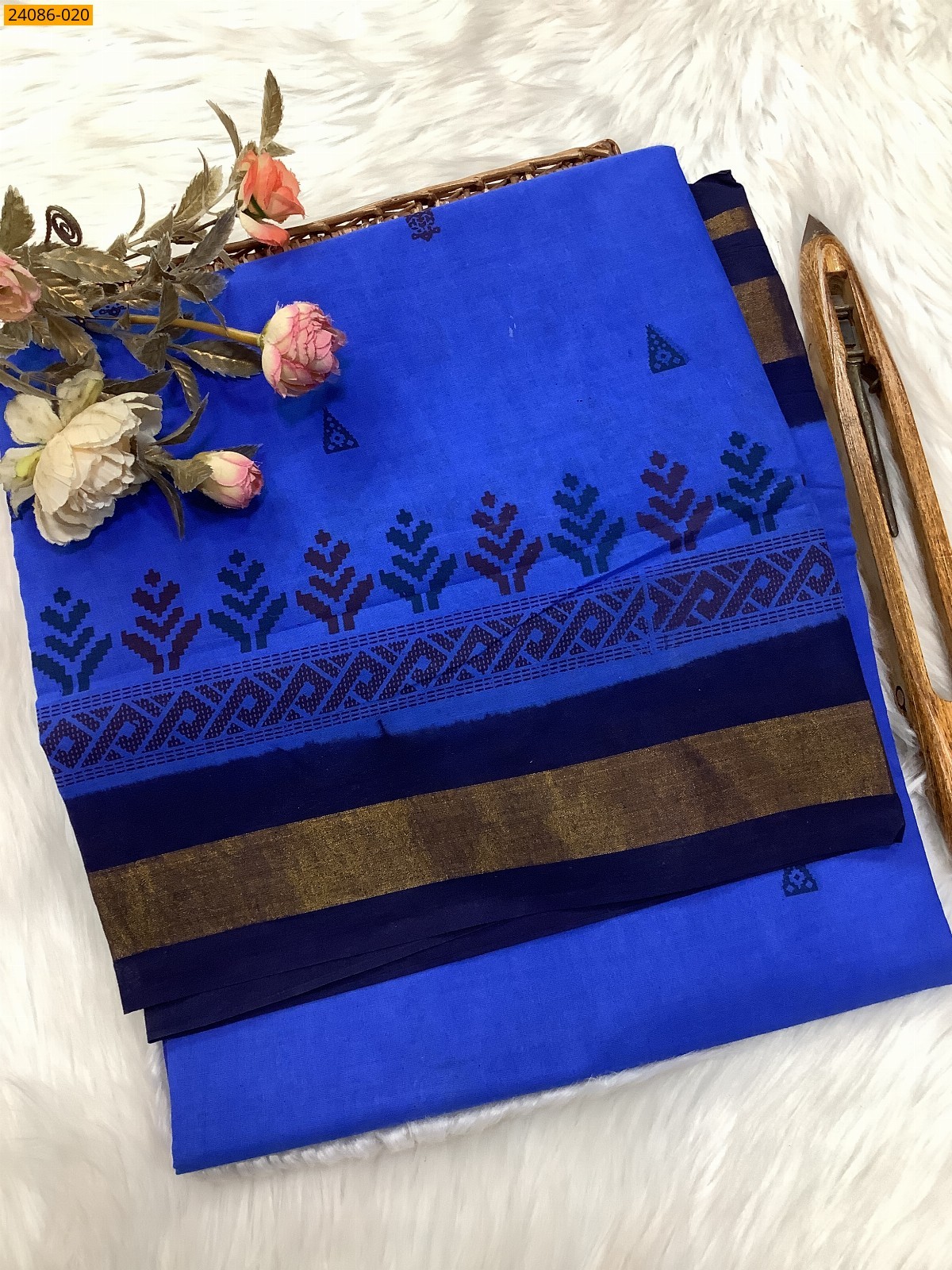 Royal Blue Cotton printed sarees