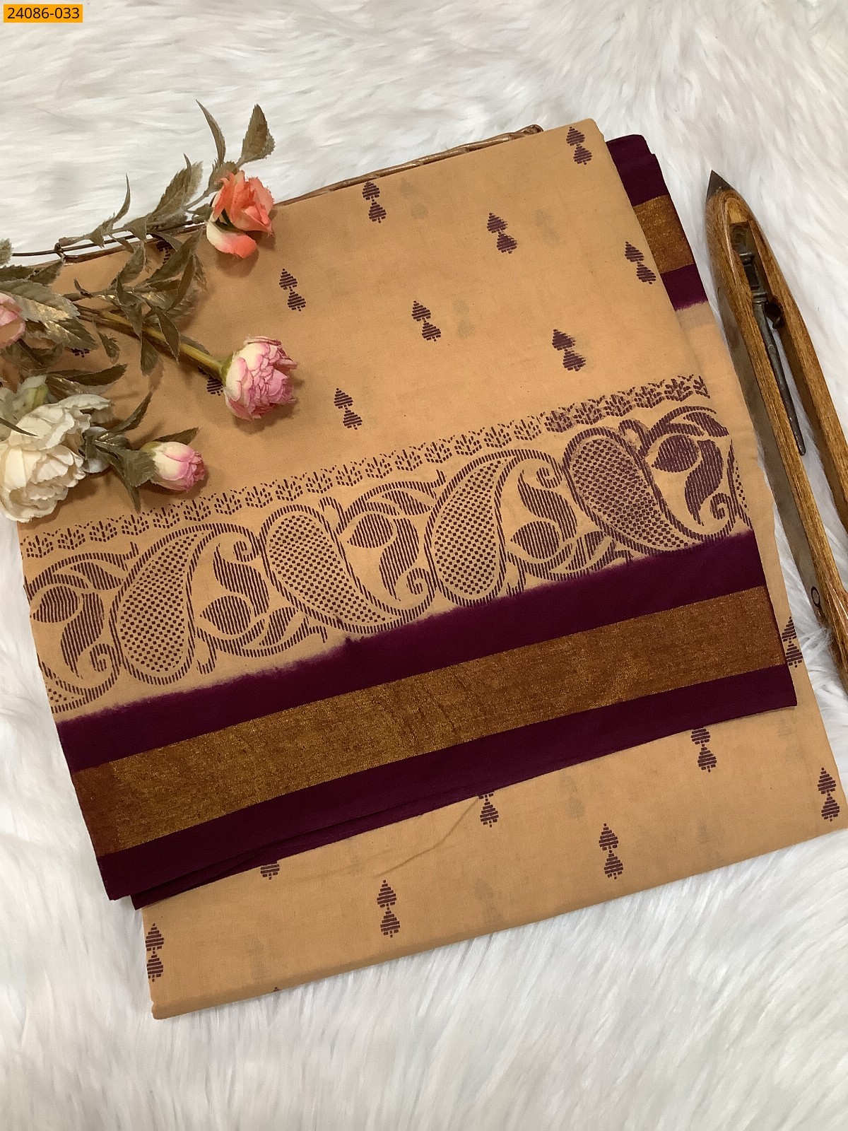 Brown Cotton printed sarees