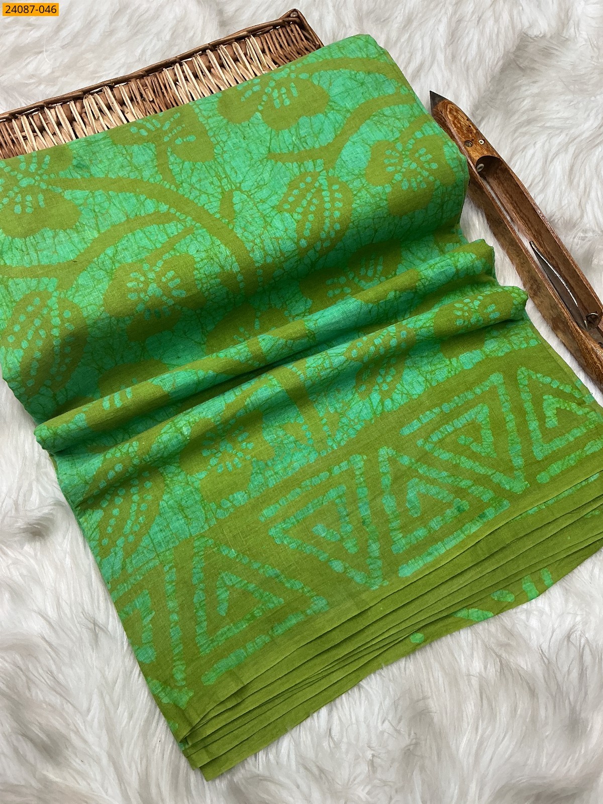 Olive Green Batik Print Cotton sarees