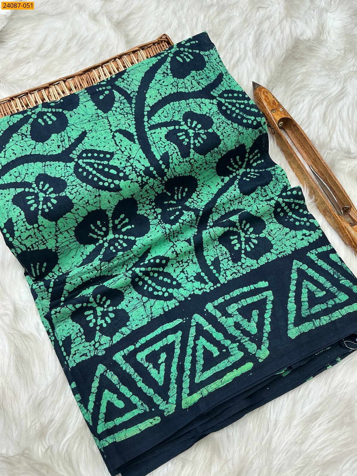 Dark Green Batik Print Cotton sarees