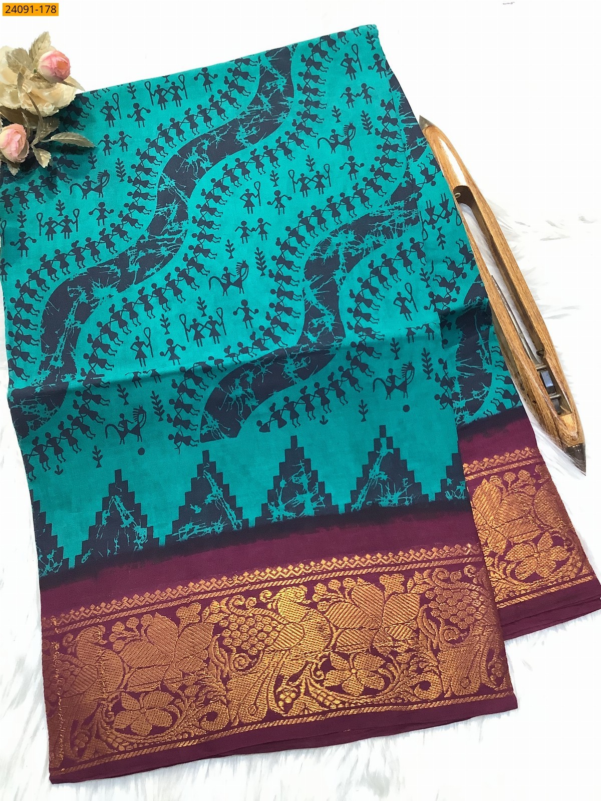 Rama Green Sungudi cotton printed sarees