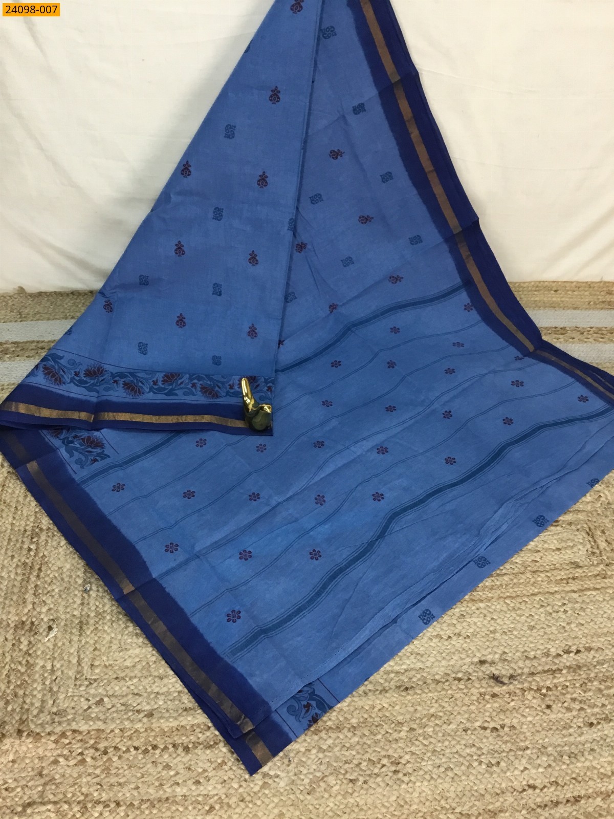 Blue Sungudi Cotton printed saree